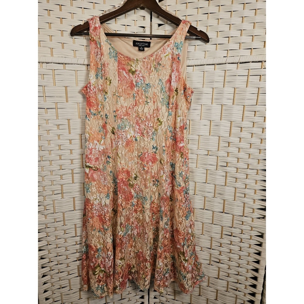 Perceptions New York Womens Medium Lace Dress Sleeveless Spring Bloomcore *flaw*